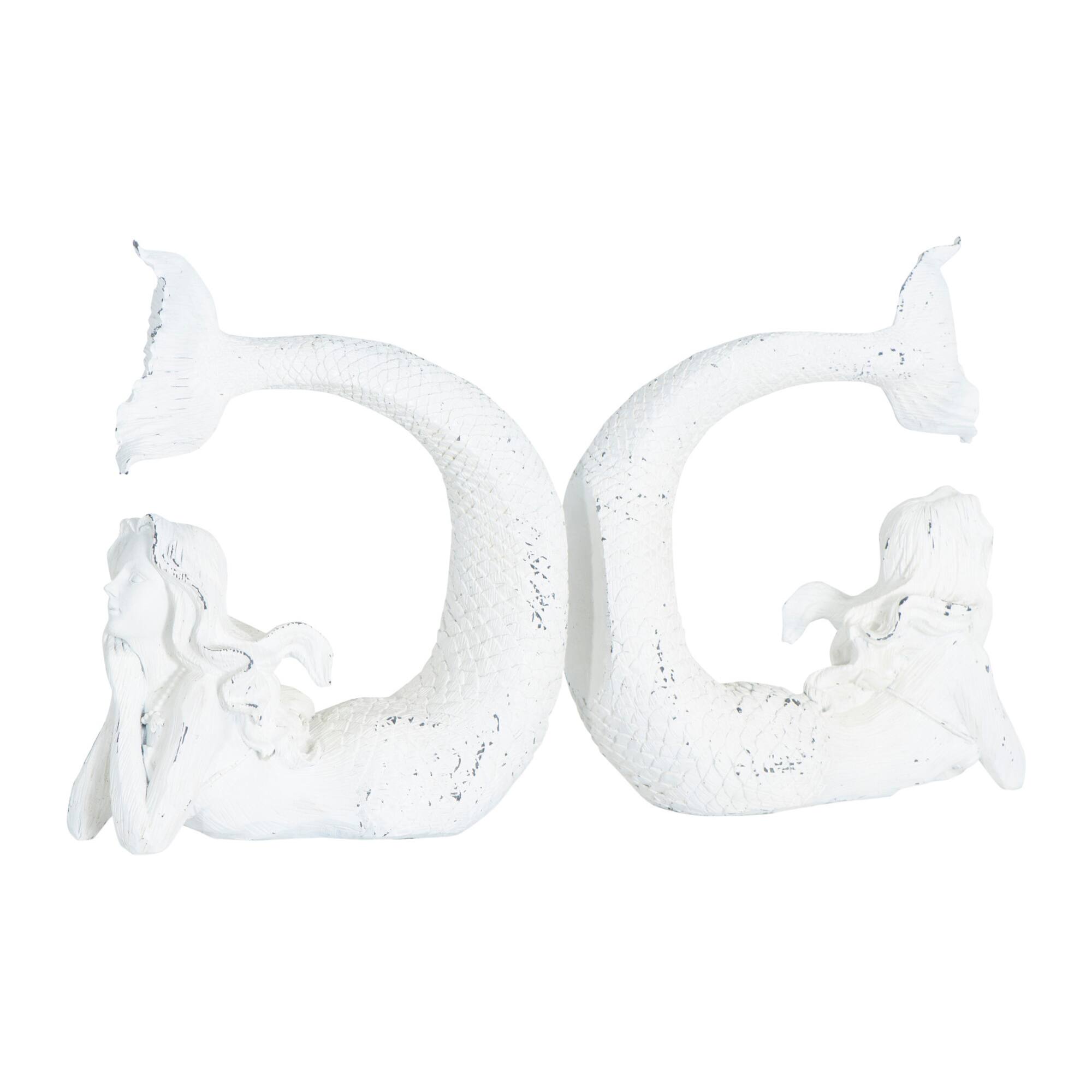 Hello Honey® Distressed White Stone Mermaid Bookends Set